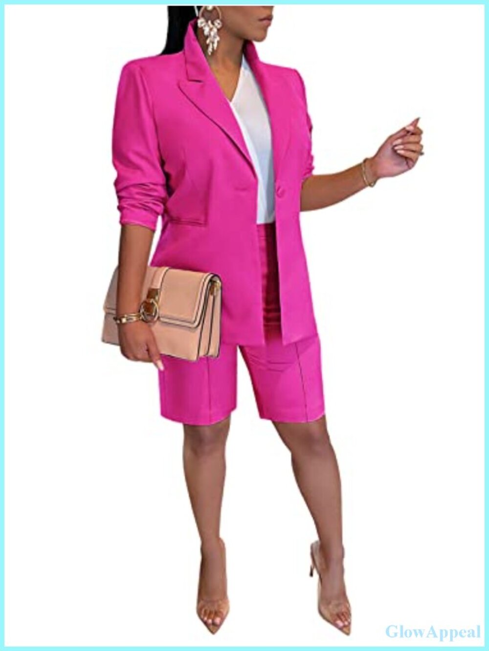 Women's 2 Piece Blazer Shorts Set Business Casual Polyester Spandex Outfit